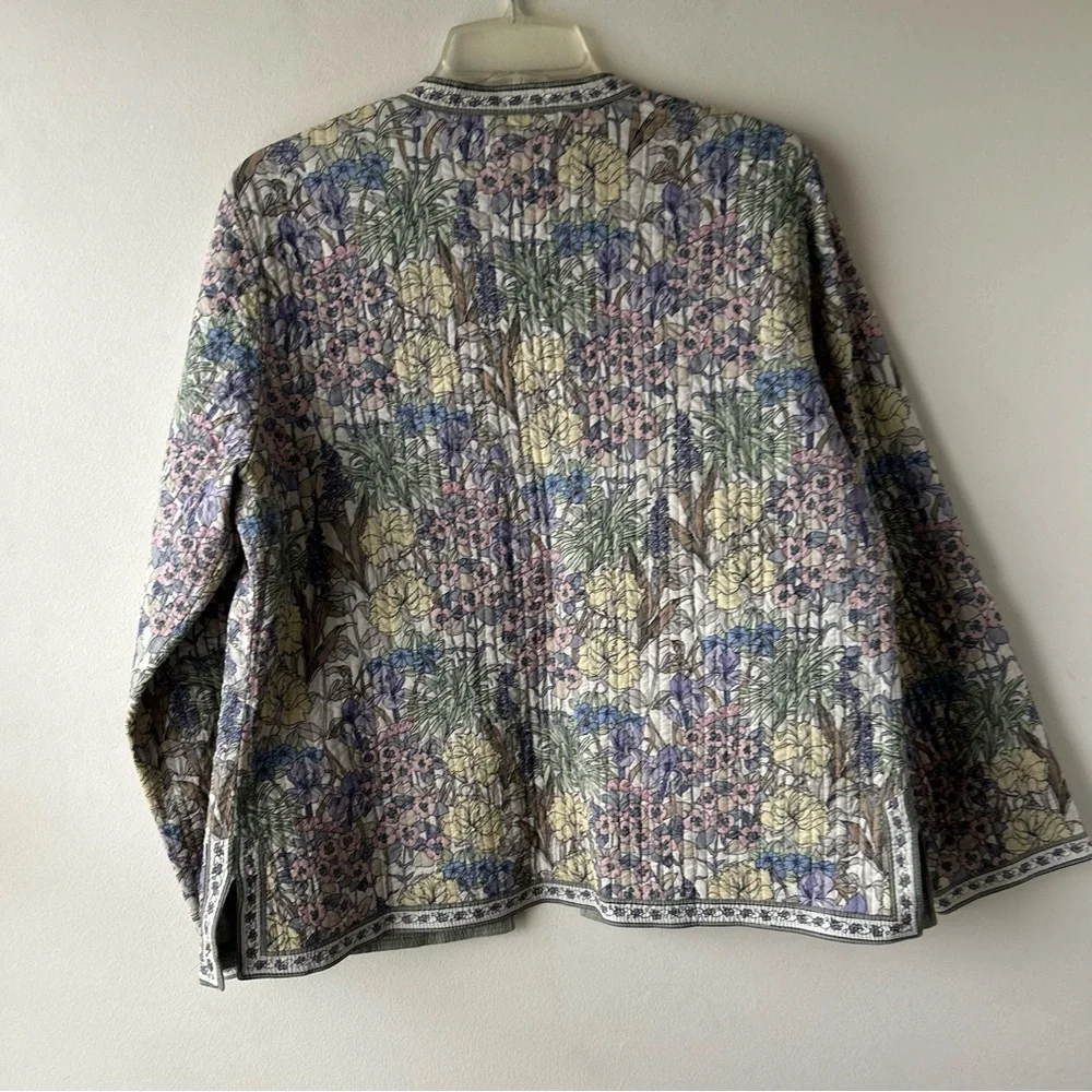Cottagecore Floral Quilted Reversible Jacket Coat Large Green Pink Yellow Purple